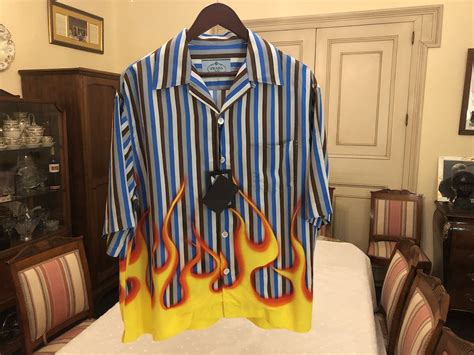 prada flame printed shirt|Prada cettire men's shirt.